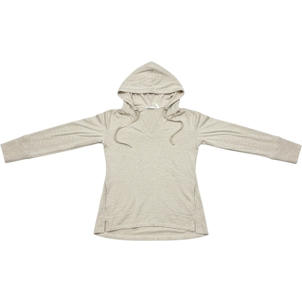 Athleta Hoodie Women XS Beige V-Neck Pullover Thumbhole Pockets Heathered